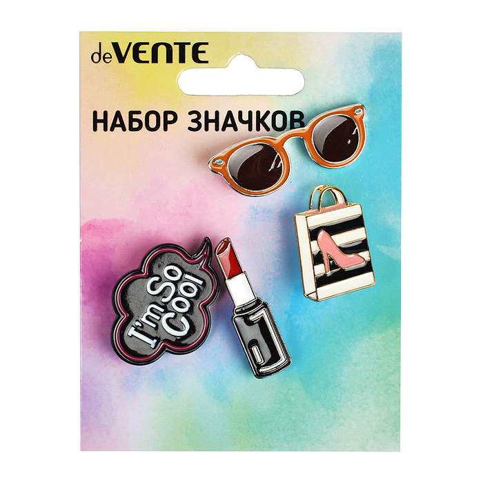 Набор значков "I am so cool!" эмалированные, размер изделий: Im so cool 3,3x2,4 см, очки 3,8x1,3 см,