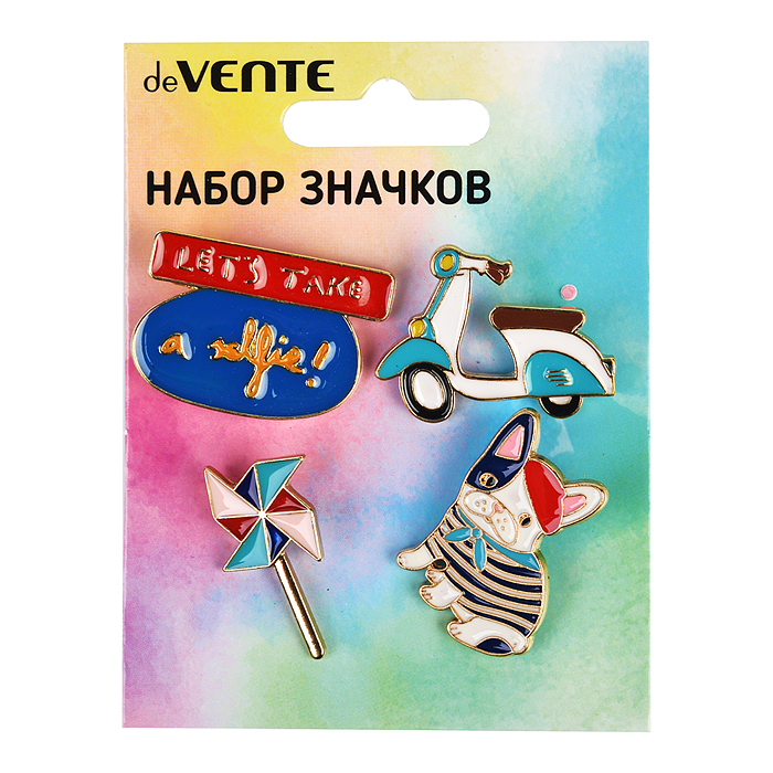 Набор значков "Chic Girl" эмалированные, размер изделий: Let's take a selfie 3,3x2,3 см, ще