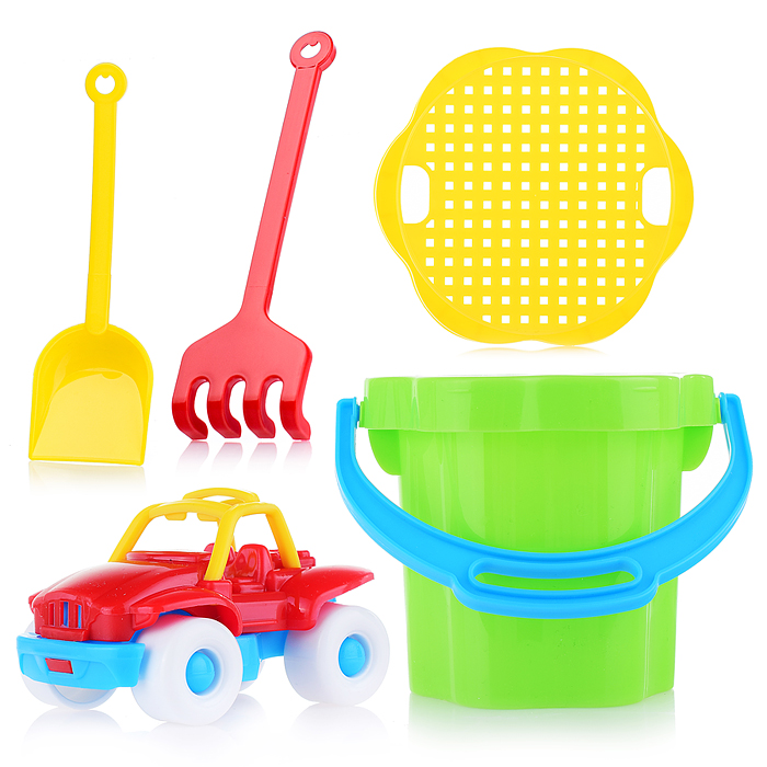 Песочный набор №106 (ведро 0,3 л, сито, совок, грабли, машинка "Бублик")
