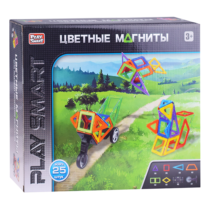 Конструктор магнитный 2474 "Цветные магниты" 25 дет., в коробке