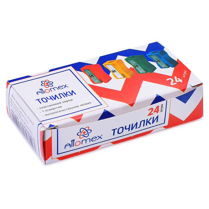 Точилка для карандашей "Attomex" 1 отверстие, без контейнера, пластмассовая прямоугольная в картонно