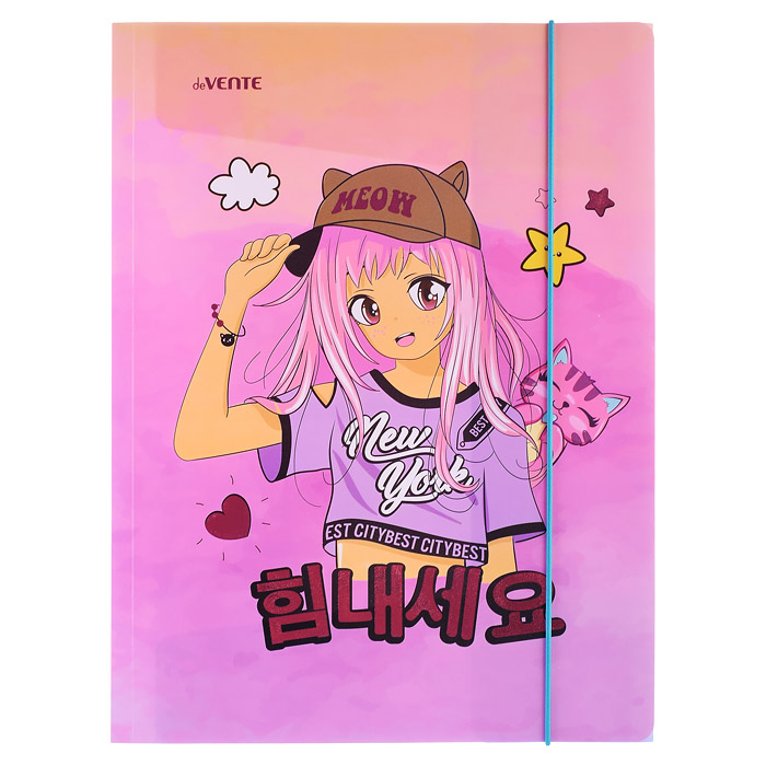 Папка  на резинках  "Manga Girl" A4  400 мкм, тиснение малиновой фольгой, вертикал
