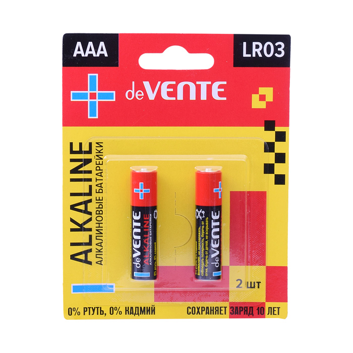 Батарейка "Alkaline" алкалиновая, AAA, LR03, 1,5В, 2 шт в блистере