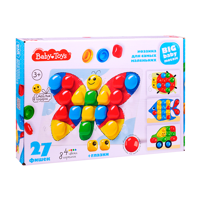 Фото к товару Мозаика для самых маленьких "Бабочка" d40/4 цв/ 27 эл BABY TOYS Мозаика для самых маленьких "Бабочка" d40/4 цв/ 27 эл BABY TOYS