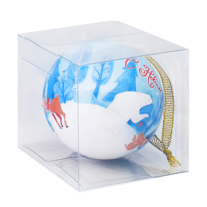 Фото к товару Новогоднее украшение. Ёлочный шар с лентой, в подарочной коробке, В заснеженном лесу, 7,5 см. Новогоднее украшение. Ёлочный шар с лентой, в подарочной коробке, В заснеженном лесу, 7,5 см.