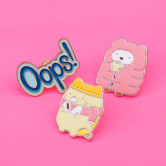 Набор значков "Kawaii" эмалированные, размер изделий: кот 2,16x2,5 см, Oops 2,9x2,3 см, кот