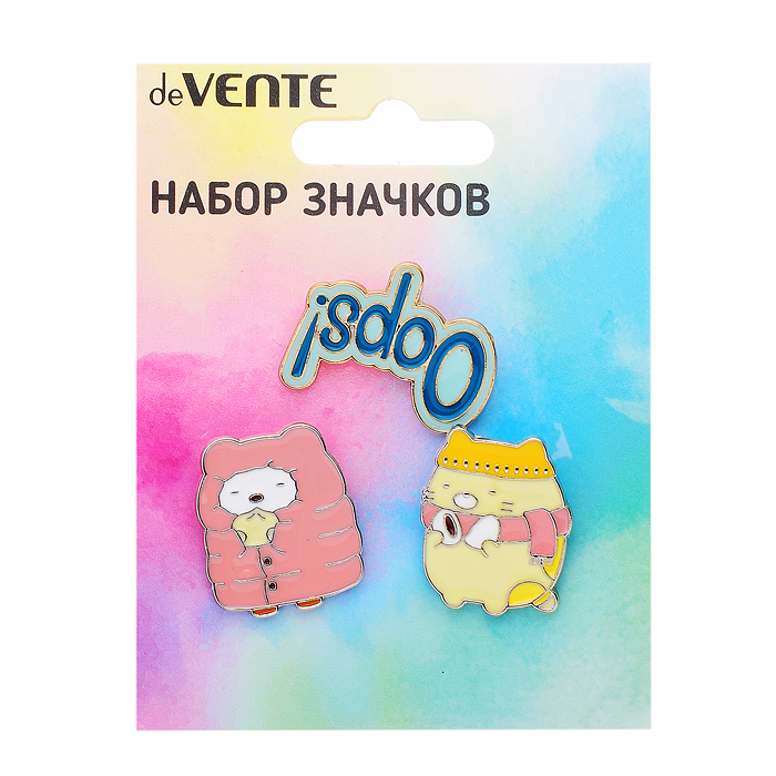 Набор значков "Kawaii" эмалированные, размер изделий: кот 2,16x2,5 см, Oops 2,9x2,3 см, кот