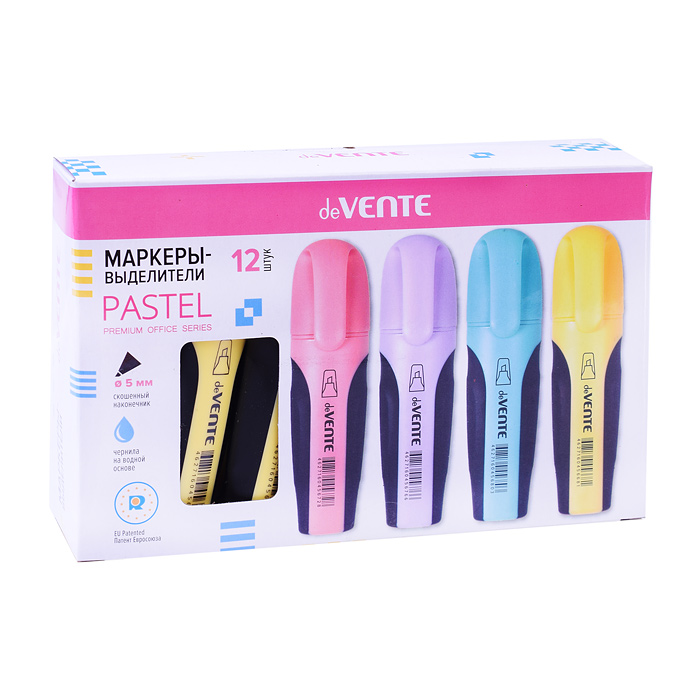 Маркер-выделитель "Pastel" плоский корпус с эргономичными каучуковыми вставками, скошенный 