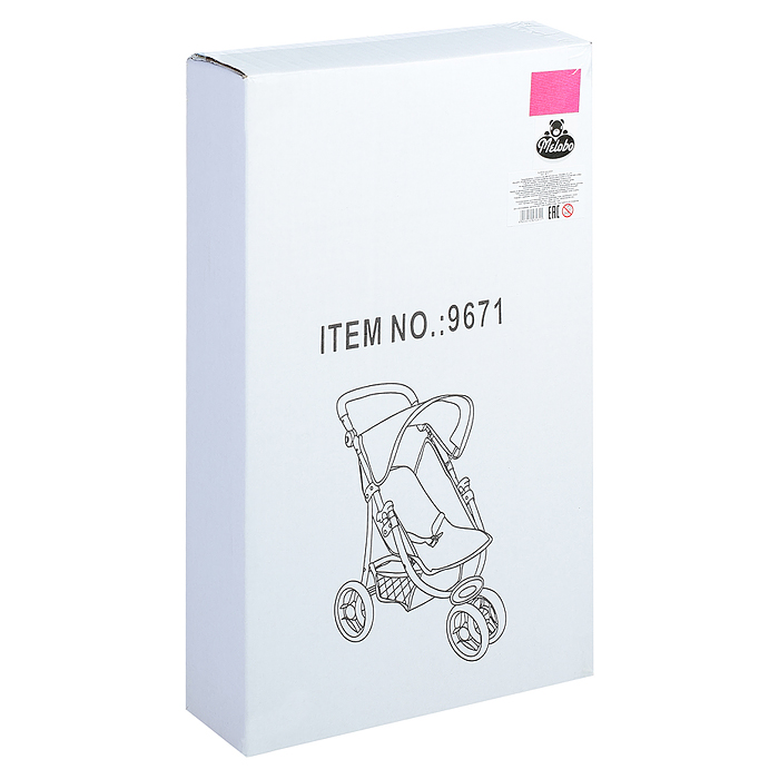 Коляска для кукол 9671,3-колесная, металлическая,прогулочная, с тентом, с корзиной,цвет ярко-розовый