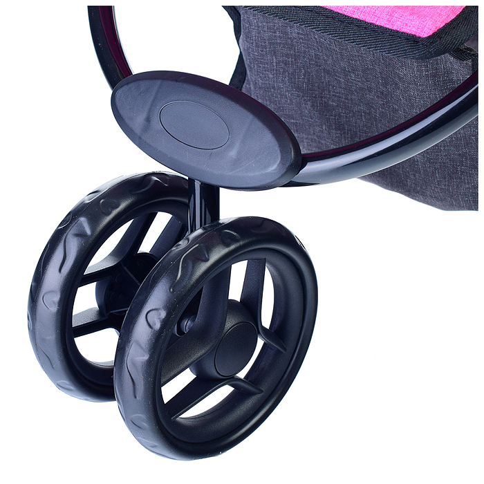 Коляска для кукол 9671,3-колесная, металлическая,прогулочная, с тентом, с корзиной,цвет ярко-розовый