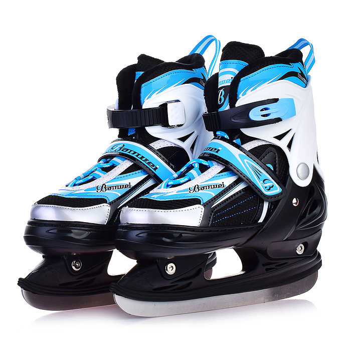 Коньки 00-3112 (размер S30-34) синие, в сумке