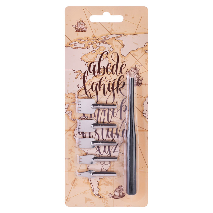 Перья плакатные (ширококонечные) 5шт. в наборе с держателем, блистер 