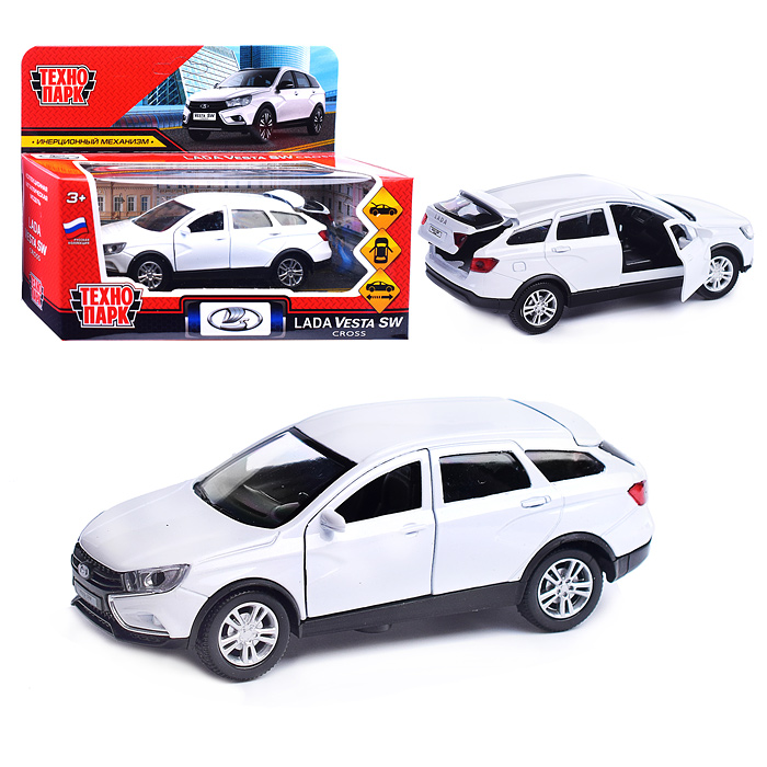 Машина металл Lada Vesta Sw Cross 12 см, (двери, багаж, белый) инерц, в коробке