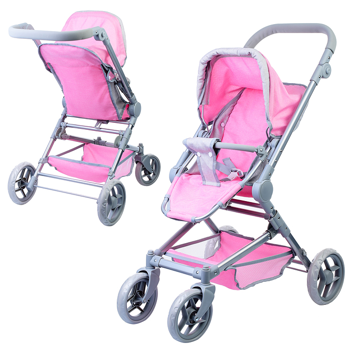 Коляска зима-лето 9636 для кукол, металл. с люлькой-переноской, со сменным коробом, с корзиной, цв