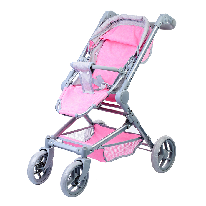 Коляска зима-лето 9636 для кукол, металл. с люлькой-переноской, со сменным коробом, с корзиной, цв