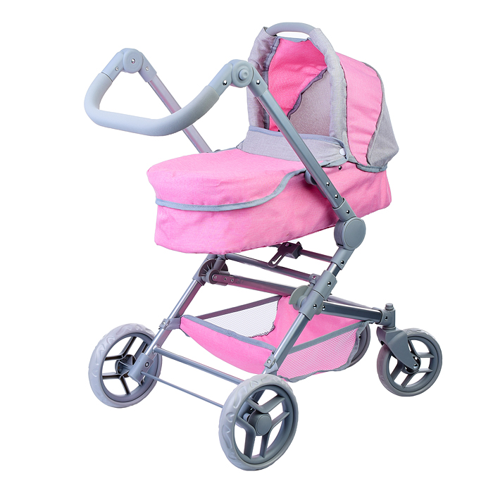 Коляска зима-лето 9636 для кукол, металл. с люлькой-переноской, со сменным коробом, с корзиной, цв