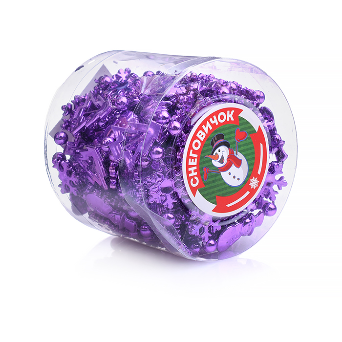 Новогоднее украшение S0974-3 "Бусы" 5м, сиреневые, в банке