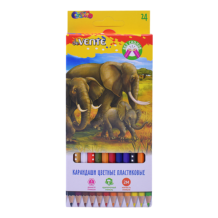 Карандаши цветные пластиковые "Животный мир" 24 цветf, 2М, диаметр грифеля 3 мм, шестигранн