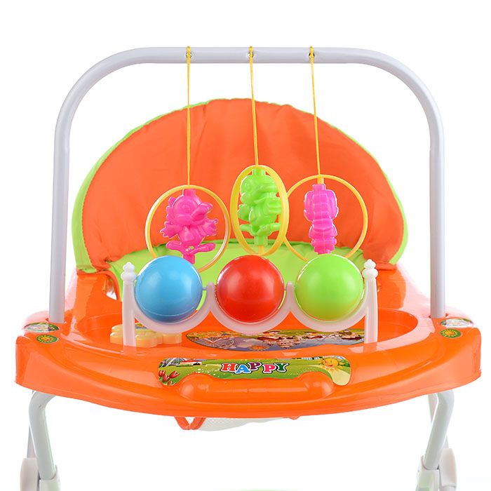 Ходунки 902-E-3 "Шарики" с подвесными игрушками (зеленый-оранжевый) в пакете