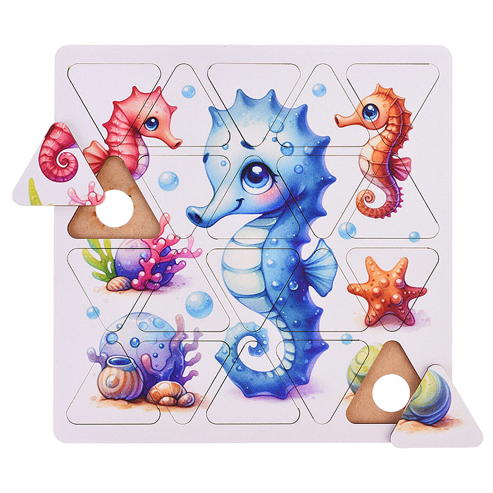 Фото к товару Пазлы малые "Морской котёнок" 20см х 20см (древесный материал) Пазлы малые "Морской котёнок" 20см х 20см (древесный материал)