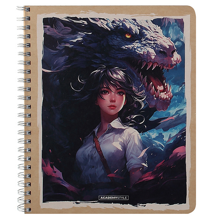 Тетрадь 96л А5 клетка "Девушка и дракон"