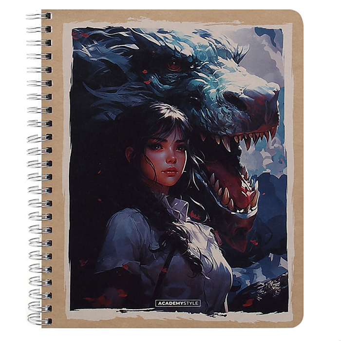 Тетрадь 96л А5 клетка "Девушка и дракон"