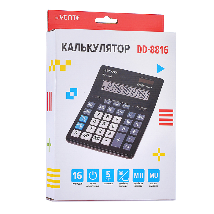 Фото к товару Калькулятор настольный DD-8816, 155x205x35 мм, 16 разрядный, двойное питание, двойная памя Калькулятор настольный DD-8816, 155x205x35 мм, 16 разрядный, двойное питание, двойная памя