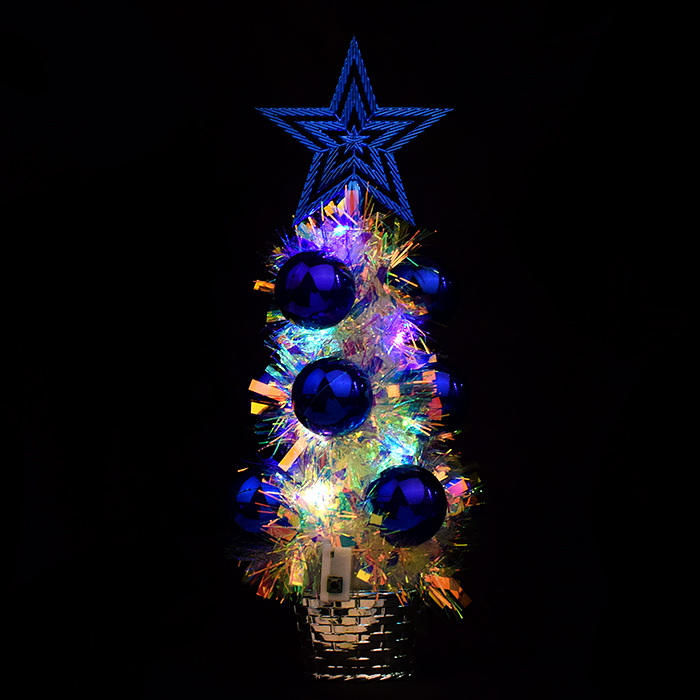 Ель сувенирная, со светом S0934-3 синие шары, (30см)