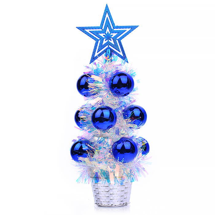 Ель сувенирная, со светом S0934-3 синие шары, (30см)