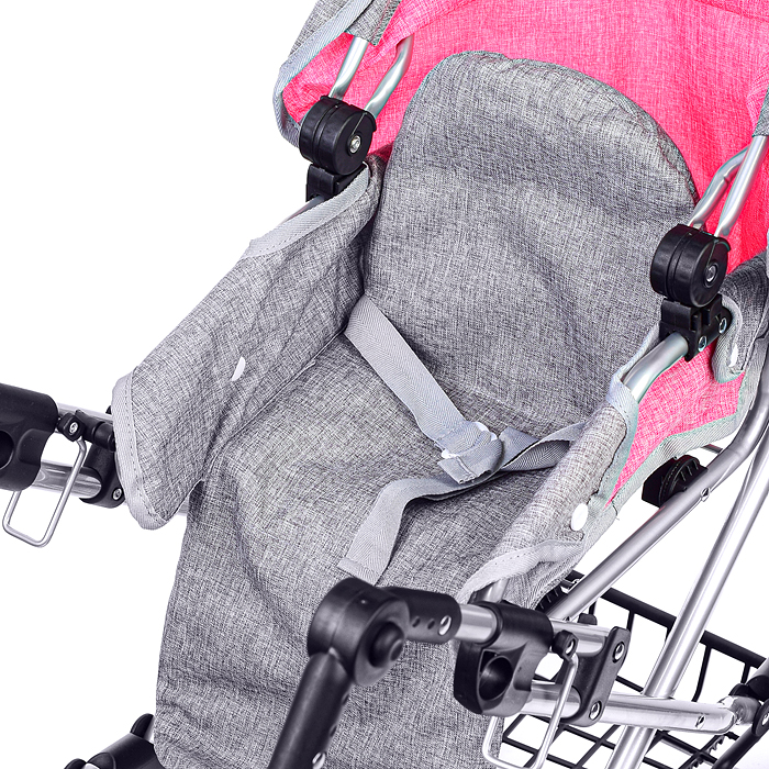 Коляска зима-лето 9346W для кукол, металл. с сумкой-переноской, с корзиной, цвет серо-розовый