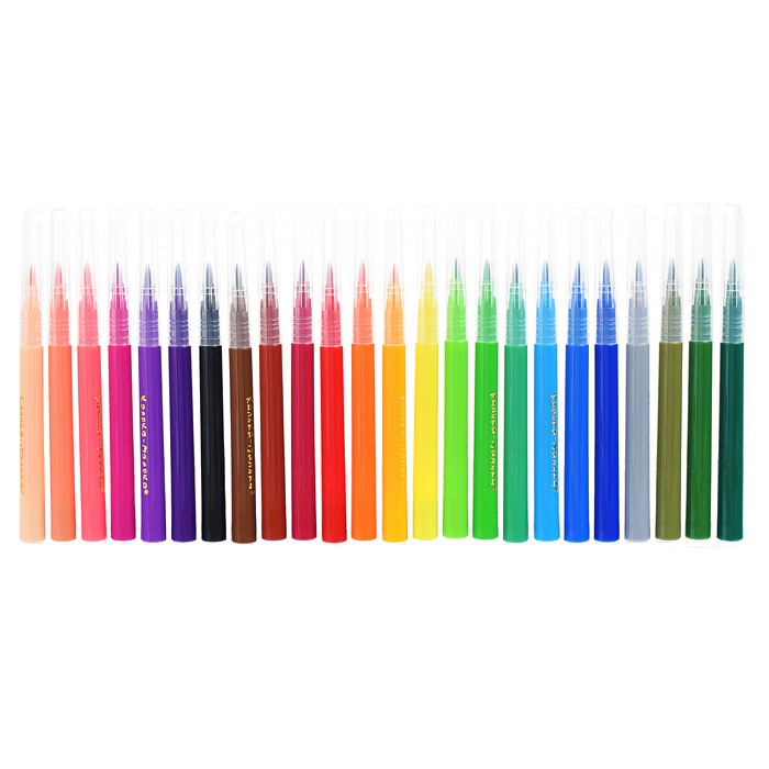 Фломастеры-кисточки 24 цв. вент. колп. круглый корпус, картонная упаковка