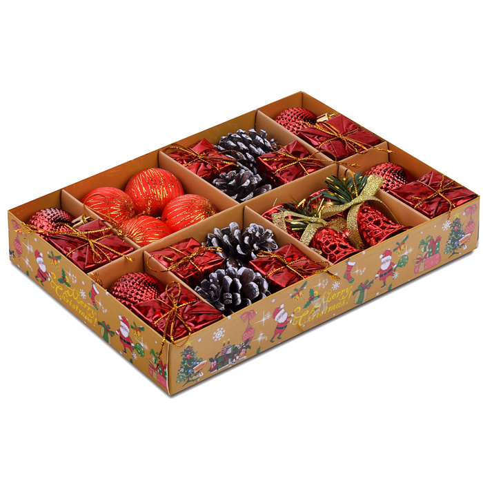 Набор новогодних шаров S1659 "Новогодний маскарад" красные (4см*24шт)