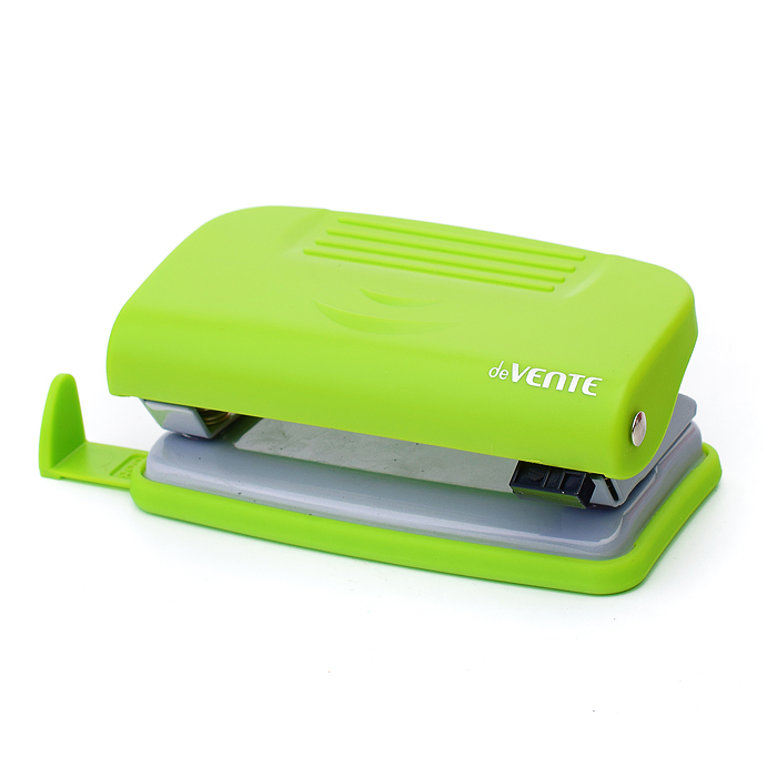 Дырокол "Neon" (10 листов) пластиковый с линейкой, в картонной коробке, неоновый зеленый