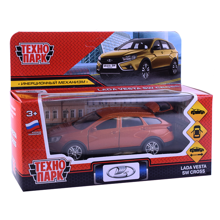 Машина металл Lada Vesta SW Cross, 12 см, (двер, багаж, золотой.)инерц, в коробке
