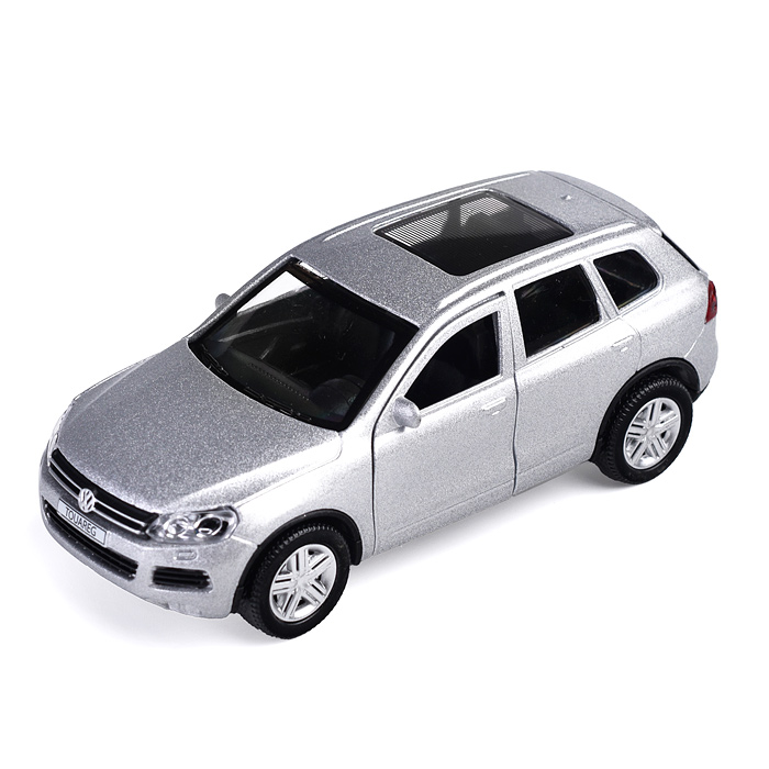 Машина металл Volkswagen Touareg, 12 см, (откр. двери, багаж, сереб.) инерц, в коробке
