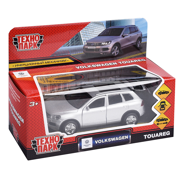 Машина металл Volkswagen Touareg, 12 см, (откр. двери, багаж, сереб.) инерц, в коробке