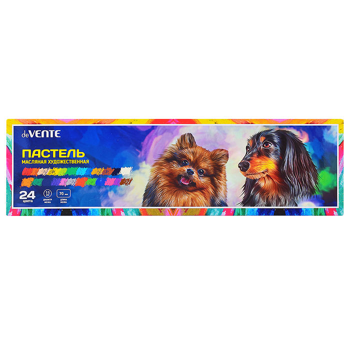 Пастель масляная художественная утолщенная, 24 цвета, круглое сечение 70x11 мм, в картонно