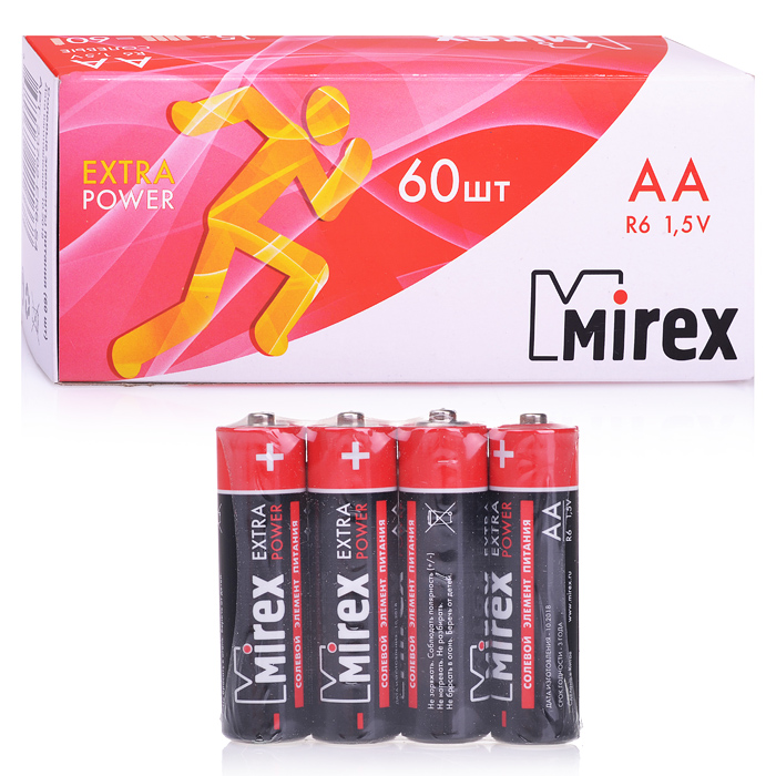 Батарея солевая Mirex R6 / AA 1,5V, в упаковке 60 шт Батарея солевая Mirex R6 / AA 1,5V, в упаковке 60 шт