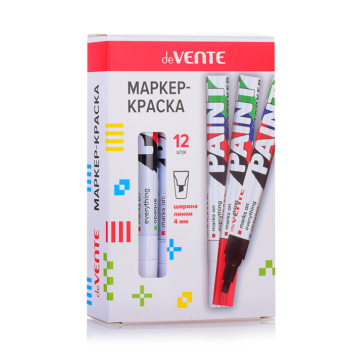 Маркер-краска белая, круглый алюминиевый корпус, с клипом, нитро-основа, скошенный наконечник, 4 мм