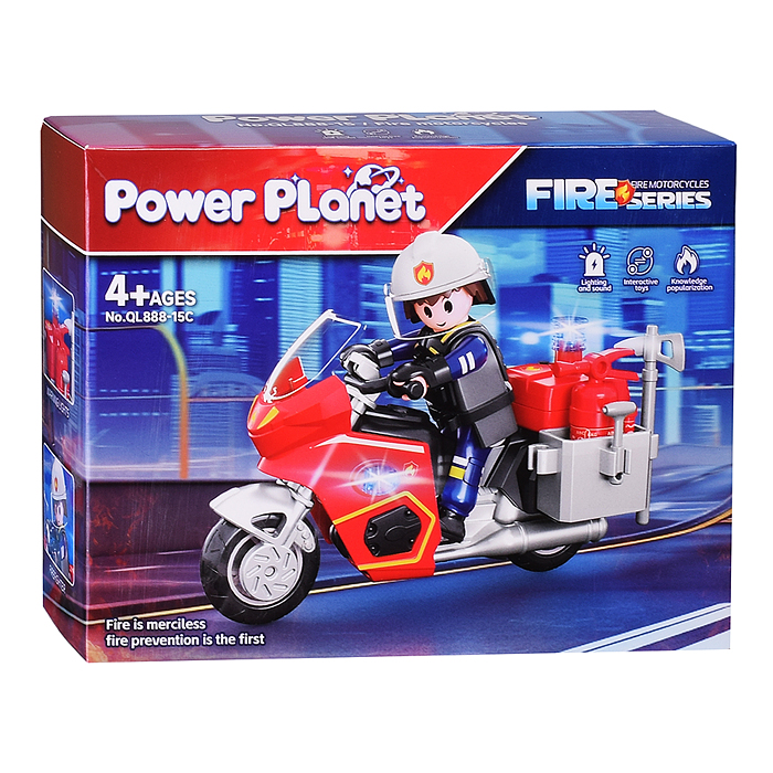 Конструктор QL888-15 "Пожарный мотоцикл" с фигуркой пожарника, в коробке
