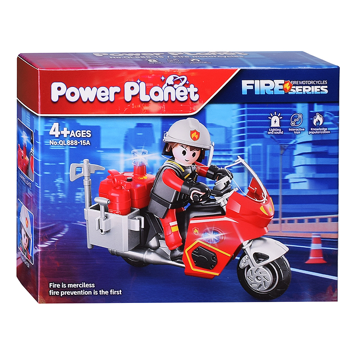 Конструктор QL888-15 "Пожарный мотоцикл" с фигуркой пожарника, в коробке
