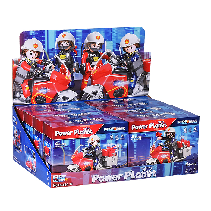 Конструктор QL888-15 "Пожарный мотоцикл" с фигуркой пожарника, в коробке