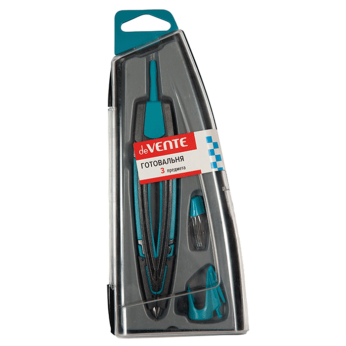 Готовальня (3 предмета) цветной корпус, в пластиковом футляре 