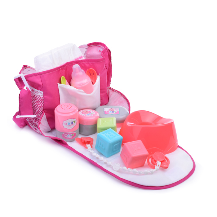 Фото к товару Аксессуары для куклы WZB8807 (сумка, горшок, тапочки, посуда) в рюкзаке Аксессуары для куклы WZB8807 (сумка, горшок, тапочки, посуда) в рюкзаке