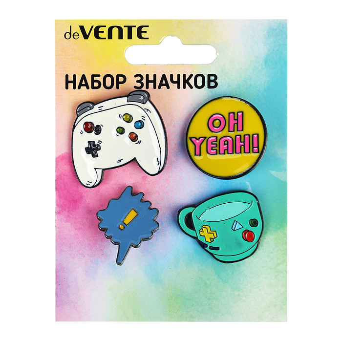 Набор значков "GAME" эмалированные, размер изделий: игровой планшет 3x2,6 см, круглый значо