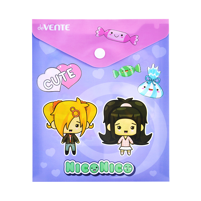 Папка-конверт на кнопке "NicoNico" A6 (140x170мм) 180 мкм, непрозрачная с рисунком, тисн
