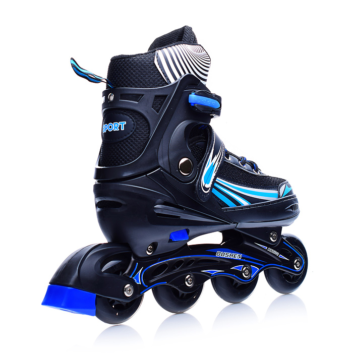 Роликовые коньки U001754Y раздвижные, PU колёса, черно-голубые, размер L, в сумке