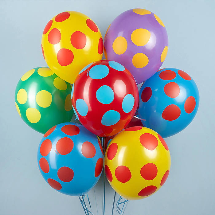 Шар (12''/30 см) Разноцветные точки, Ассорти, пастель, 5 ст, 25 шт.