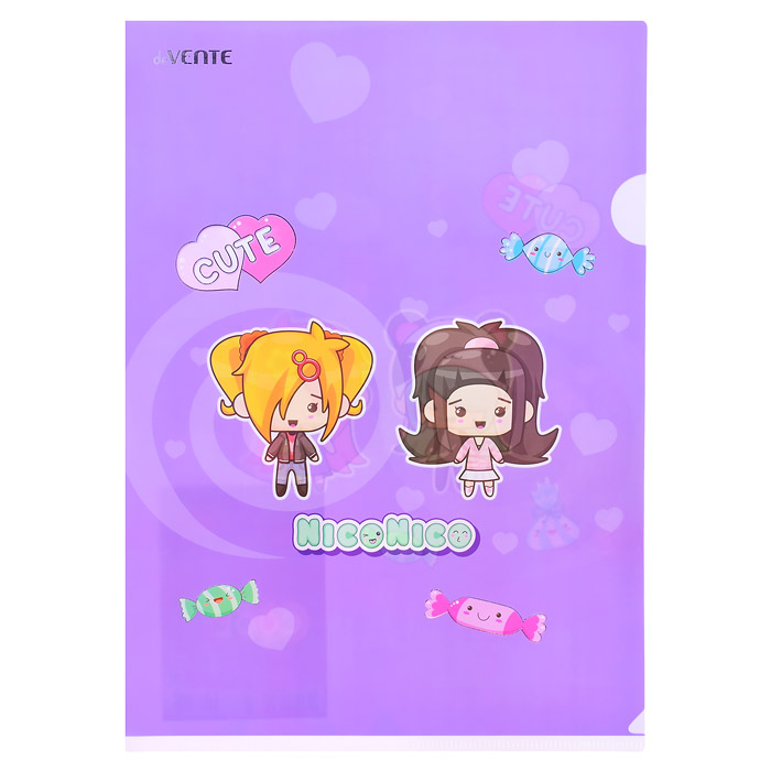 Папка-уголок "NicoNico" A4 (220x310 мм) 180 мкм, непрозрачная с рисунком, тиснение фольг