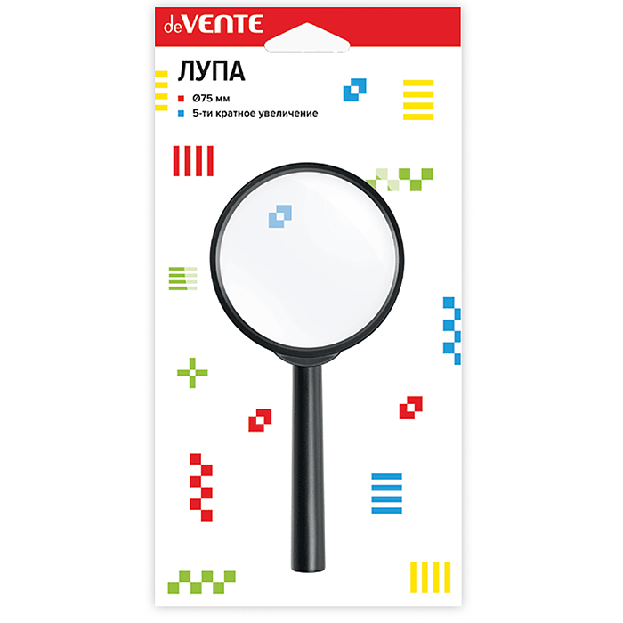 Лупа с пятикратным увеличением d=75 мм, стеклянная линза, пластиковый корпус, в картонном 